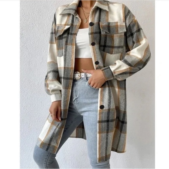 Cozy Plaid Button Up Oversized Jacket Shacket - Picture 4 of 5